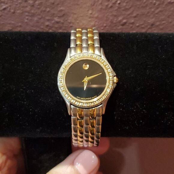 MOVADO Black Dial Ladies Quartz Wrist WATCH! 1CT wieght Diamond,14k Beze… main image 8